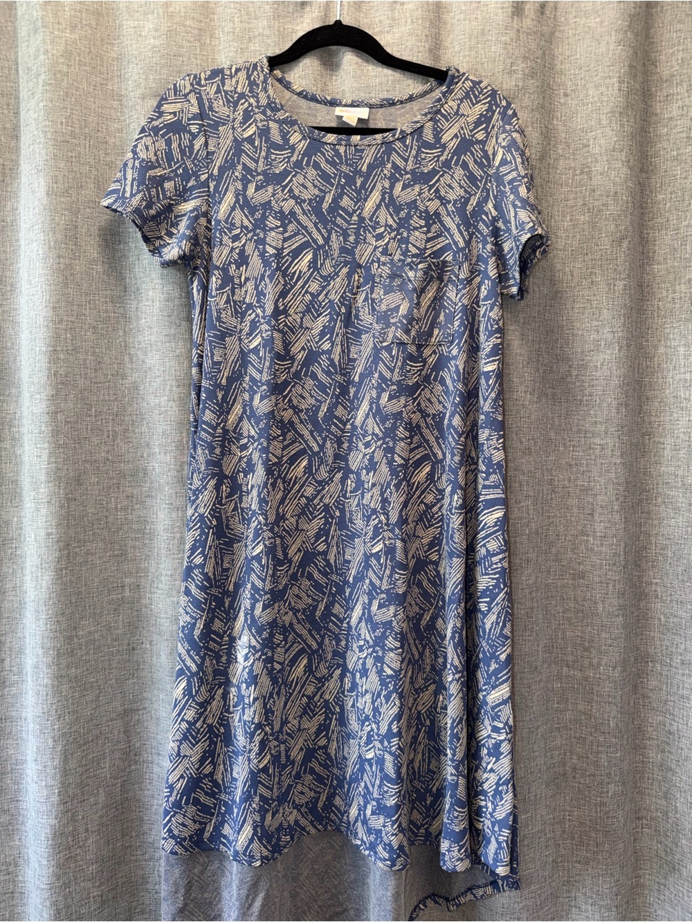 LuLaRoe Blue and White Patterned Midi Dress XXS (Measures a medium)